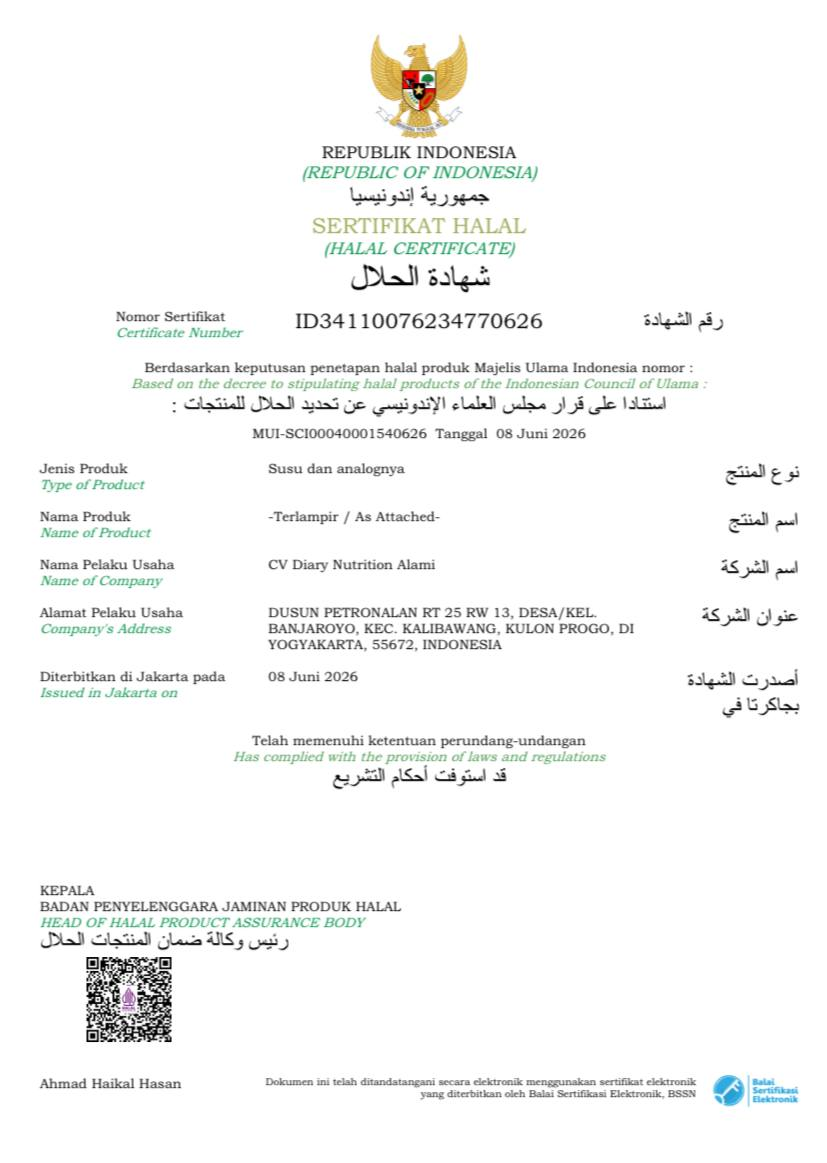 Sertifikat halal Dairy Nutrition Alami